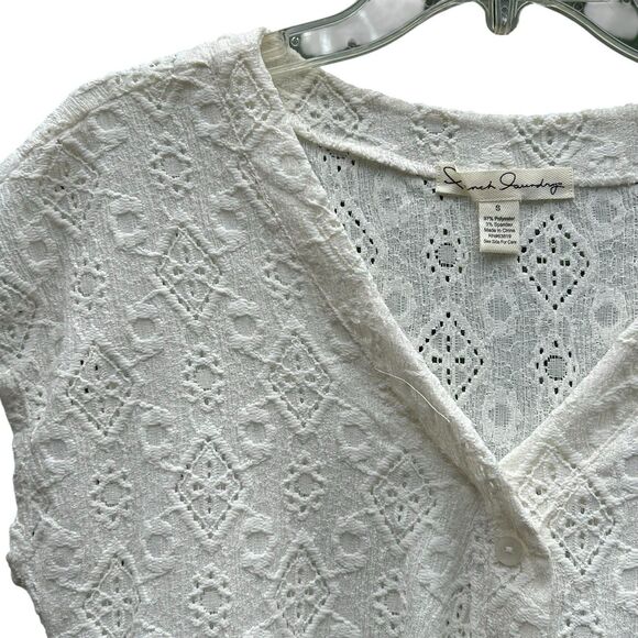 NEW French Laundry Button Down Ivory Lace Knit Blouse Tie Front - Size Small - Picture 2 of 11